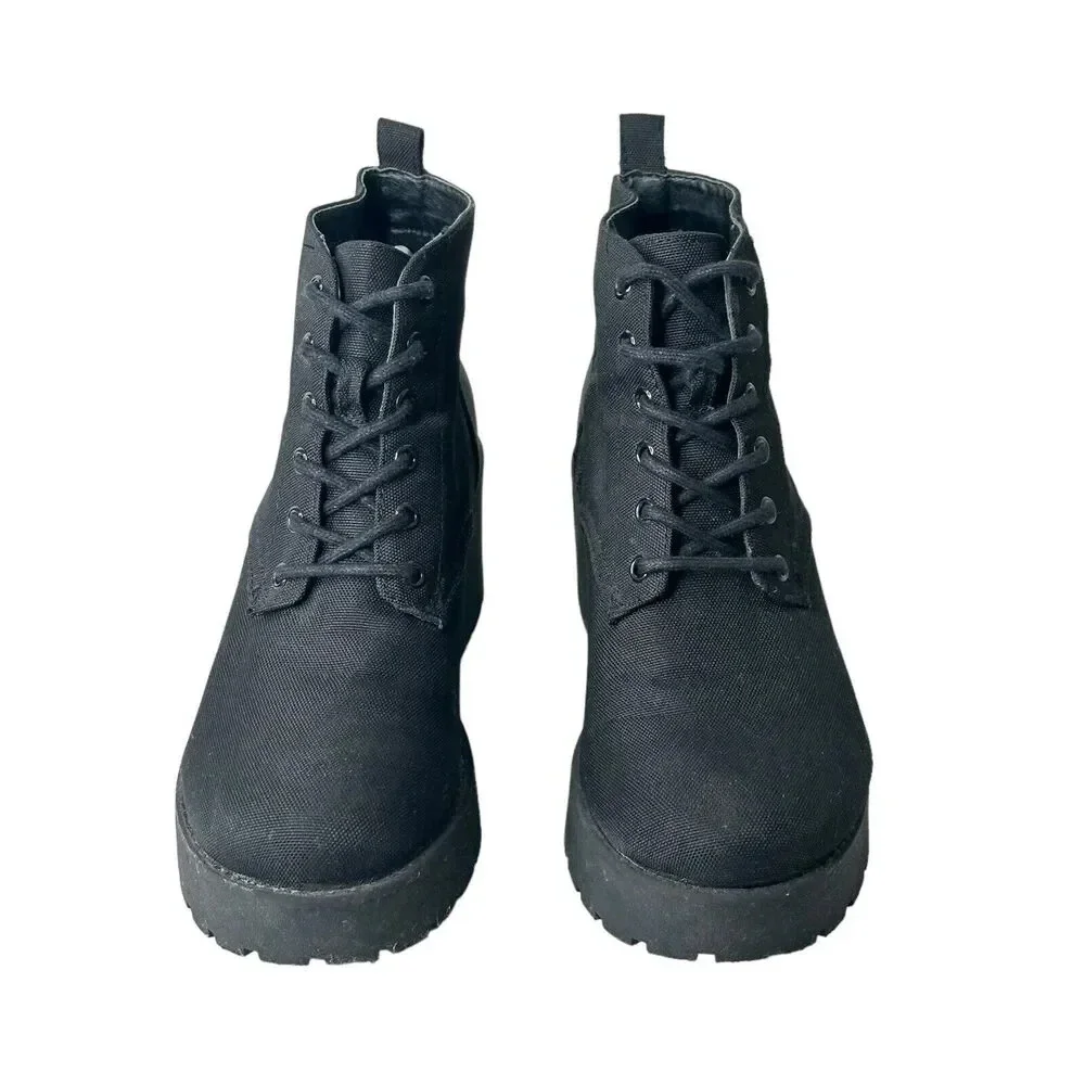 Vtg Y2K Grunge Goth EDM Chunky Platform Boots Lace Up Black Punk Sz 39 US 8.5